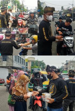 Bertingkah Lagi di Jalanan, Tanjak Bertuah Riau Tebar Ratusan Paket Makanan dan Masker